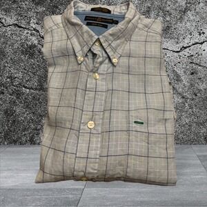 Tommy Hilfiger Golf 100% Linen LS Collar Button Down Blue Stripe Shirt Men's XL